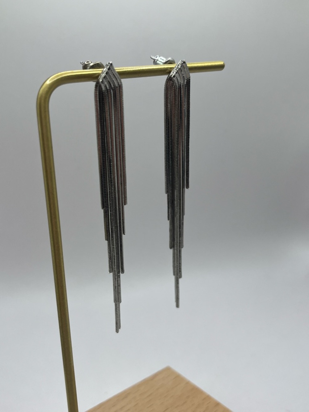 925 Sterling Silver Long Chain Tassel Drop Earrings 8.23grams